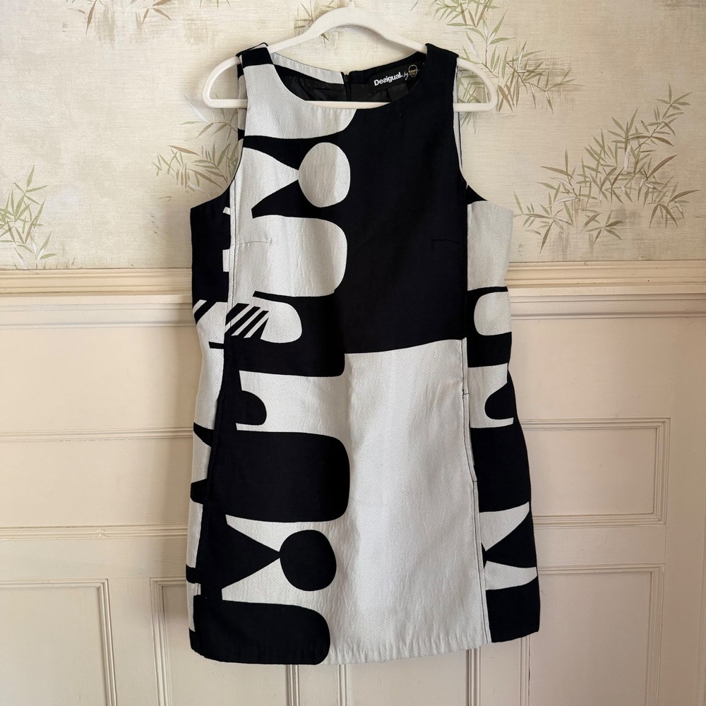 Desigual Shift Dress Black & White Christian Lacroix Abstract Geometric Pockets